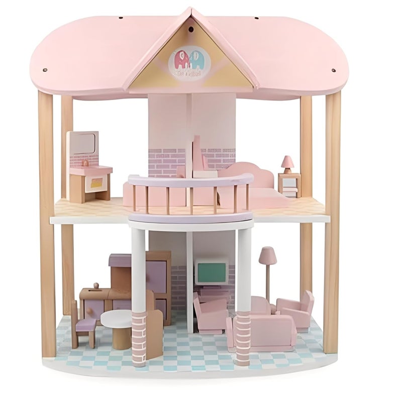 Knick Knack Wooden Doll House Playset with Furniture for Kids (Sweet Pink) - Image 1